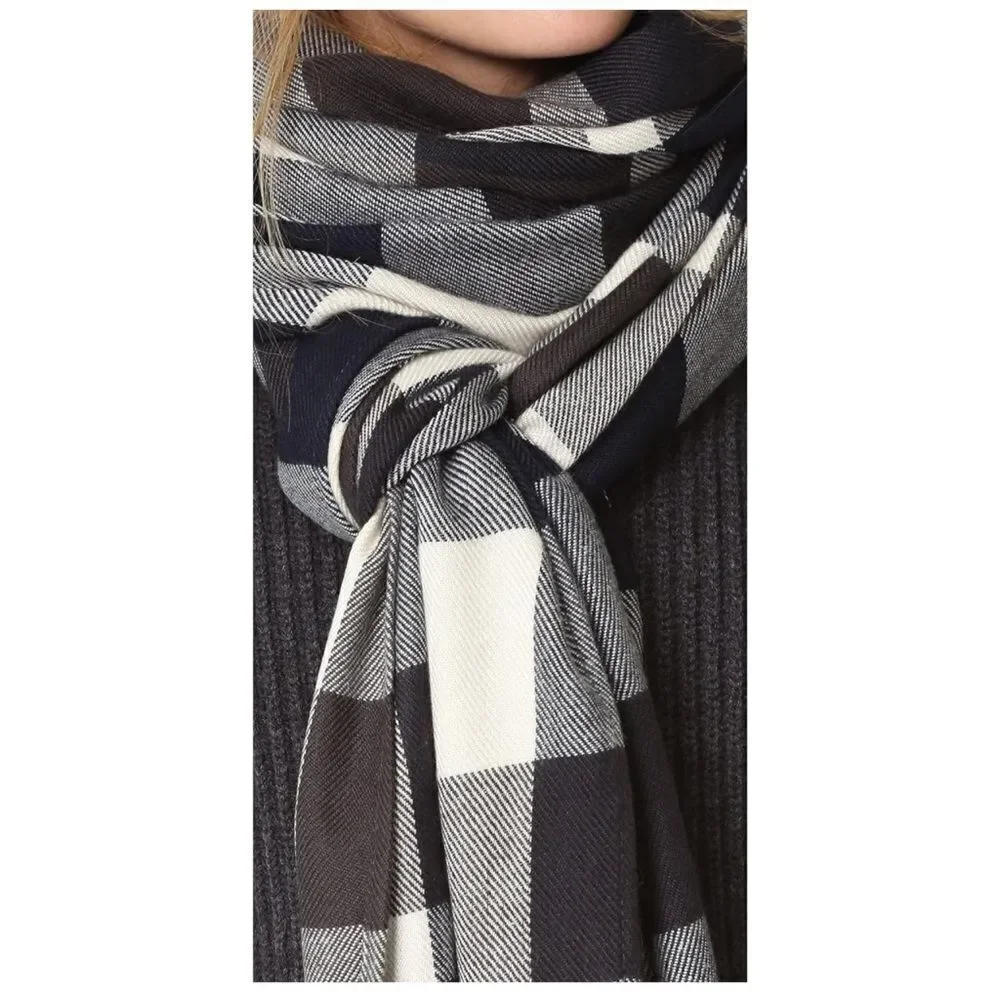 NWT Plush Women's Ultra Soft Plaid Scarf, Navy/Charcoal/White,‎ One Size D1